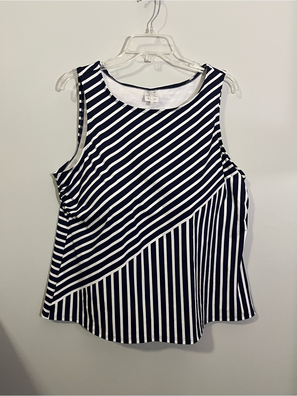 LANDS’ END Navy & White Striped Sleeveless Bathing Suit Top